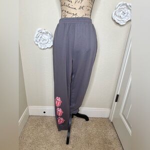 NTM: The Rolling Stones Medium Gray Jogger Style Sweatpants with Red Lips Sz L
